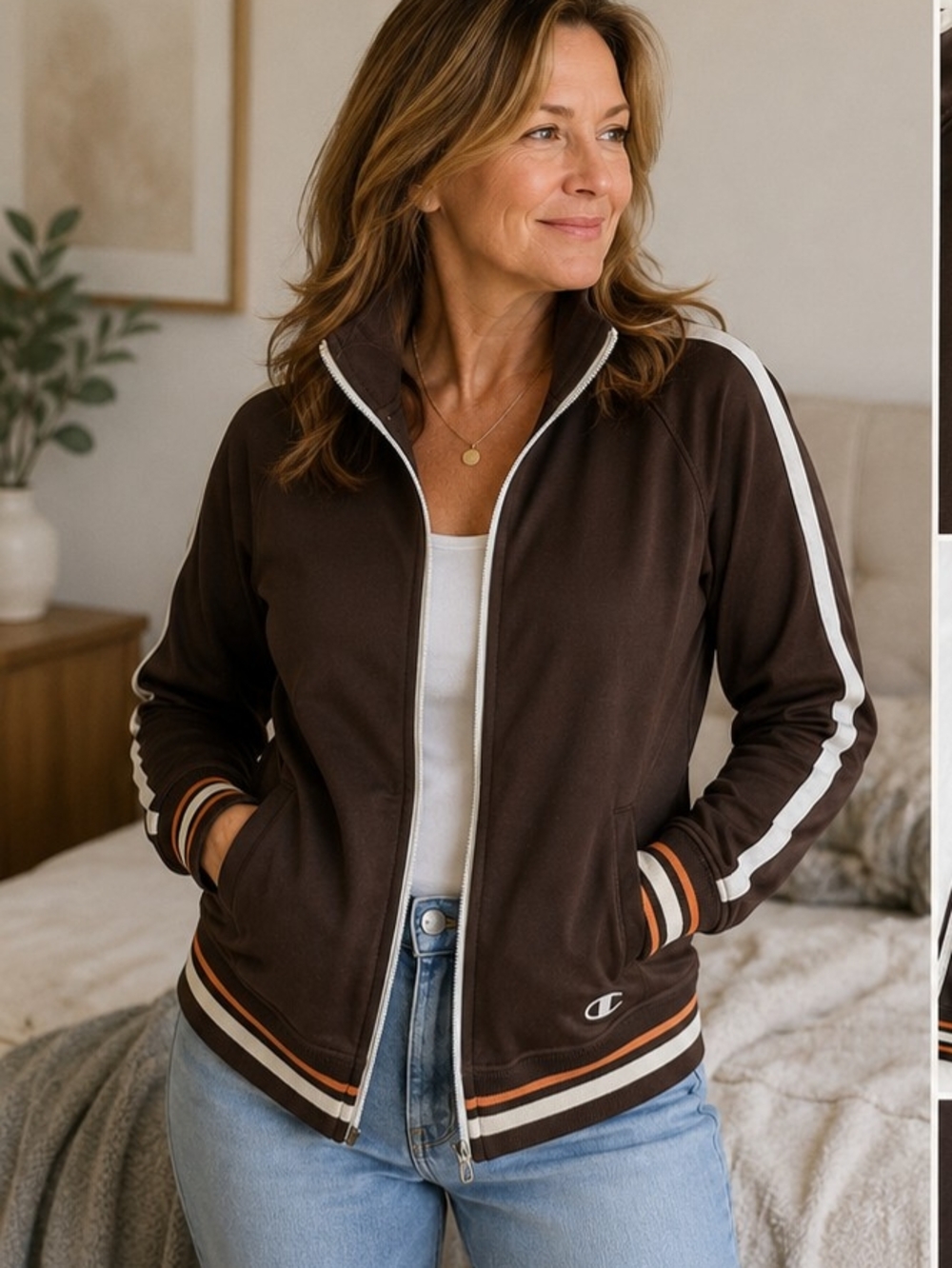 Champion Brown Full Zip Track Jacket | Size Medium